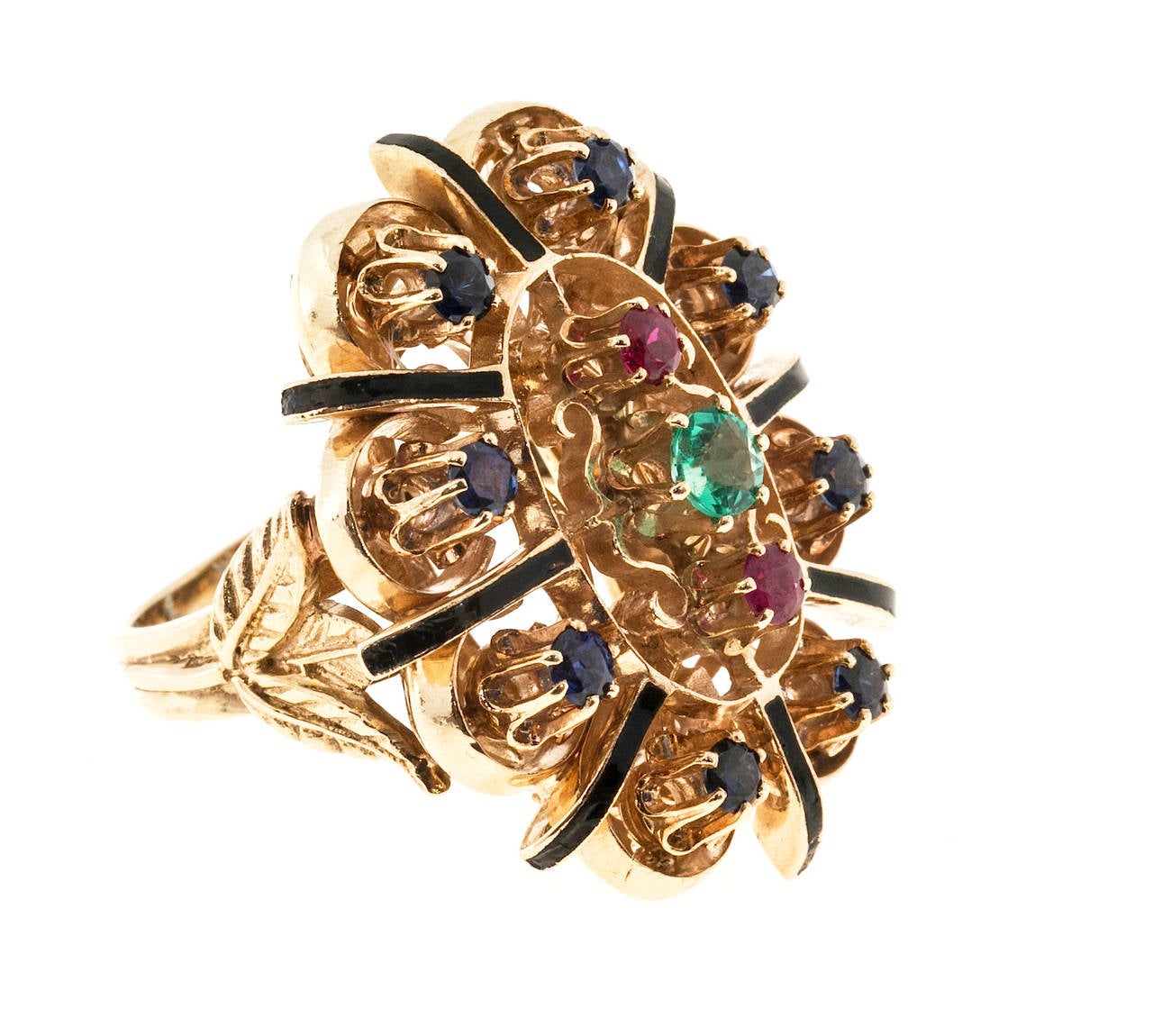 1950s  Emerald Ruby Sapphire Gold Ring