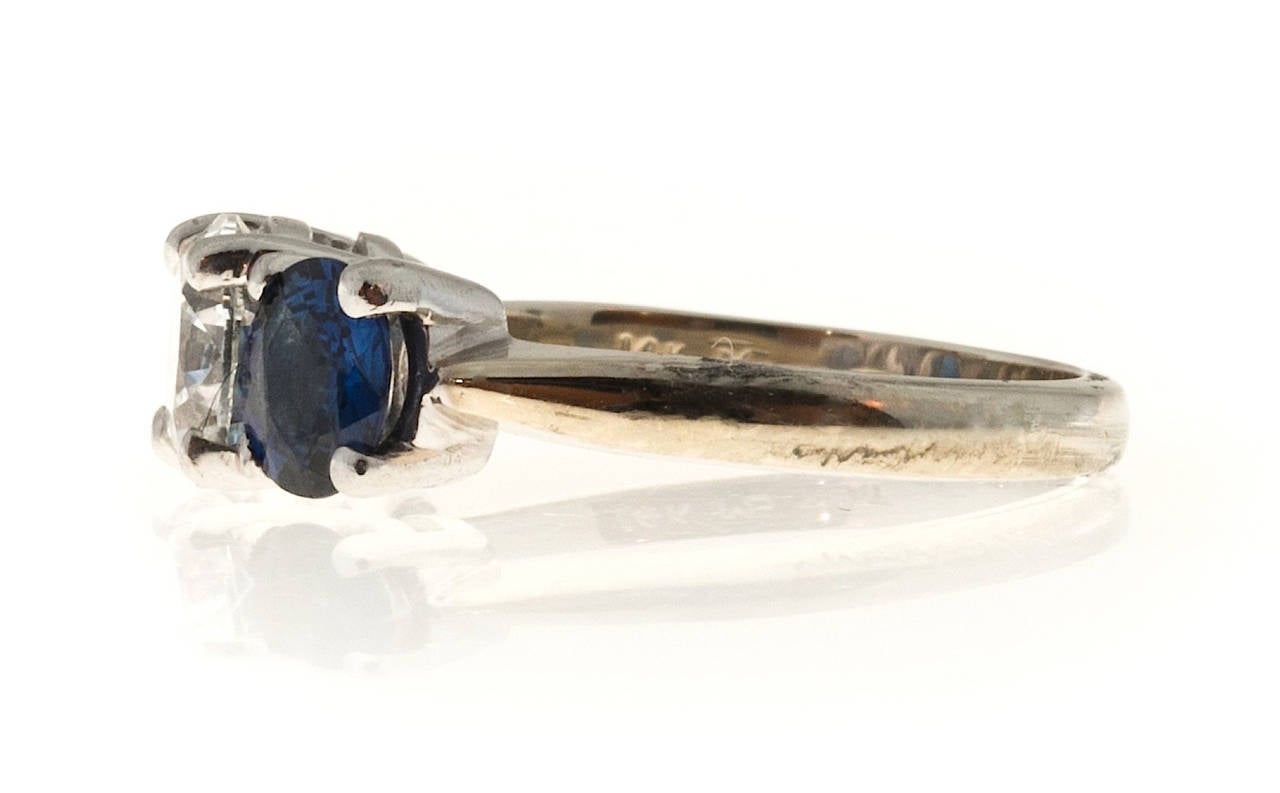 Women's Three Stone Diamond and Blue Sapphire Platinum Gold Ring