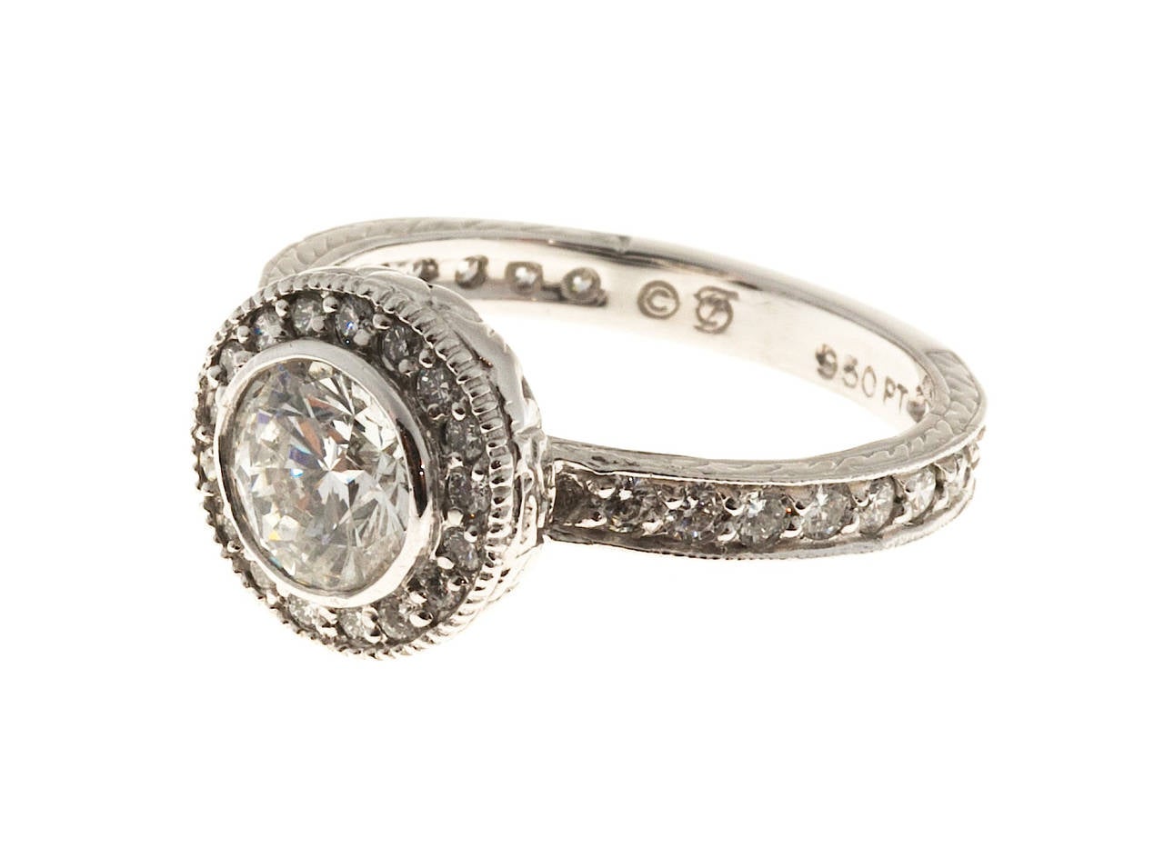 Antique Diamond Micro Pave Engraved  Platinum Ring  For Sale  