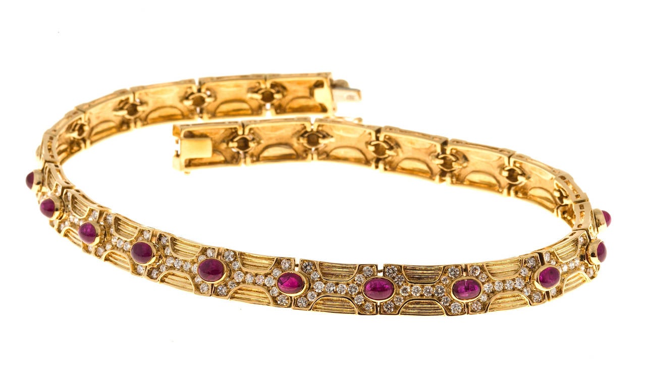 Women's Oval Ruby Diamond Gold Hinged Link Necklace