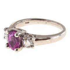 Vintage Mk Pink Oval Sapphire and Brilliant Diamond Platinum Ring
