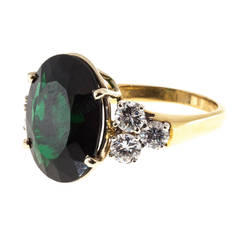 Deep Green Tourmaline Diamond Yellow White Gold Ring 10