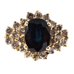 Deep Royal Blue Sapphire Diamond Gold Ring