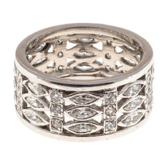 Three Row Wide Marquise and Round Diamond Platinum Eternity Ring