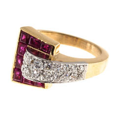 Ruby Diamond Gold Platinum Buckle Ring 6