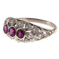 Edwardian Natural Ruby Diamond Platinum Dome Ring 6