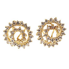 Infinity Swirl Full Cut Diamond Yellow Gold Clip and Post Earrings