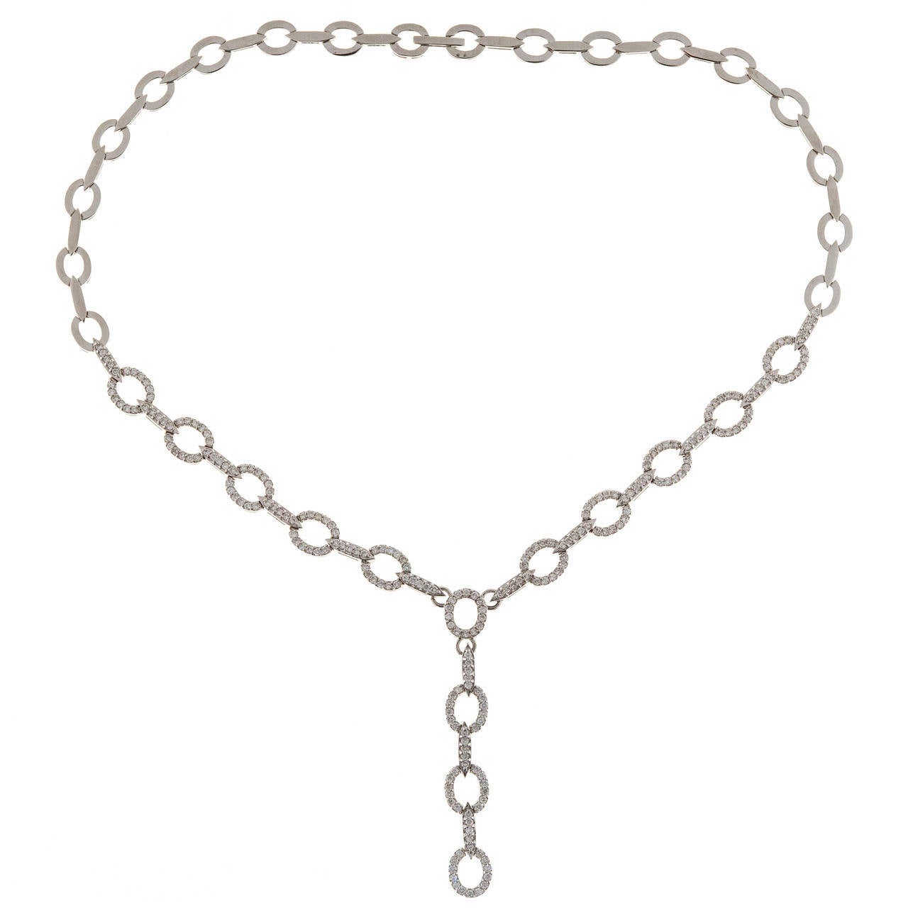 4.50 Carat Diamond Gold Y Design Drop Link Necklace