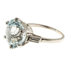 Antique Aquamarine Diamond Platinum Engagement Ring