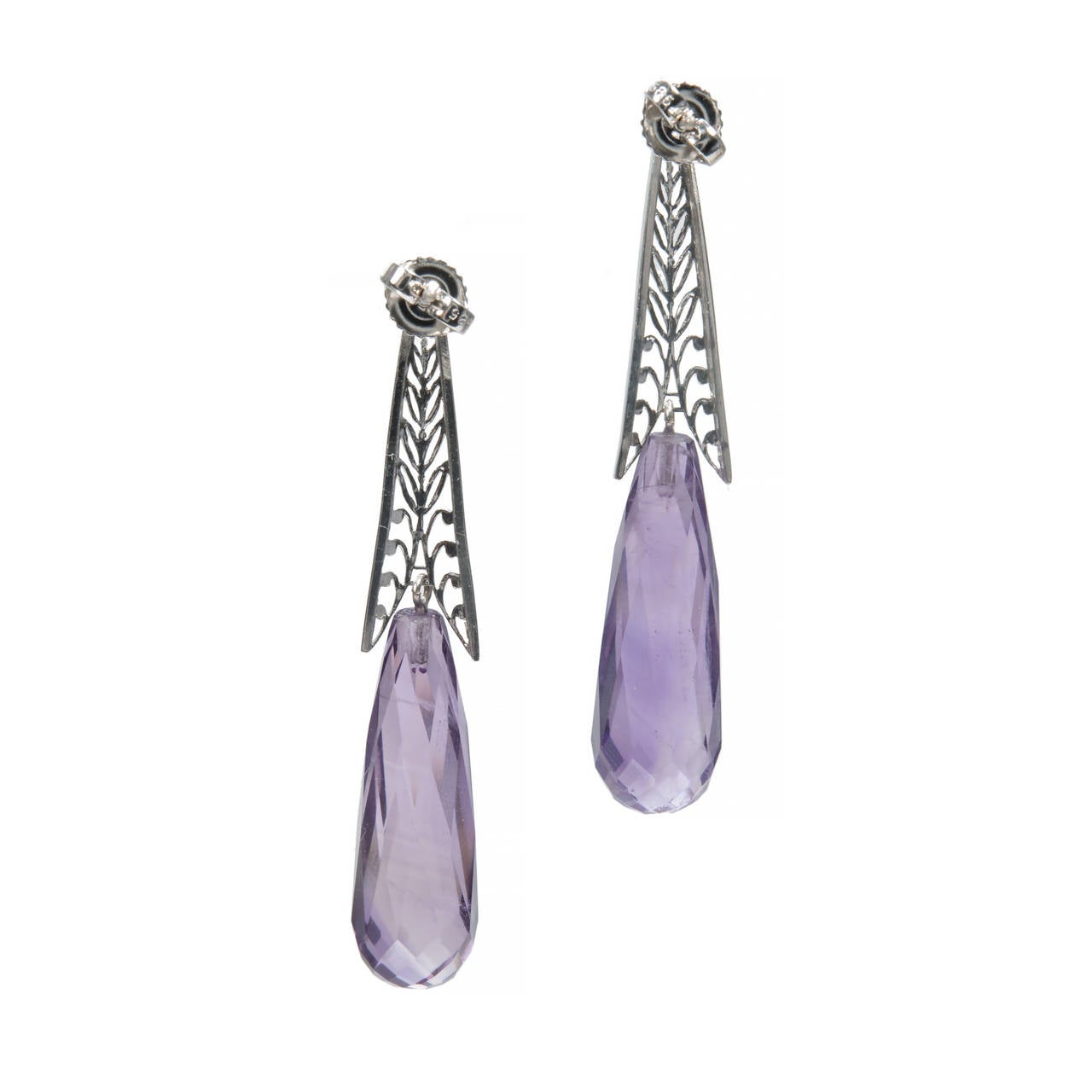 Women's 30.00 Carat Amethyst Gold Briolette Dangle Earrings