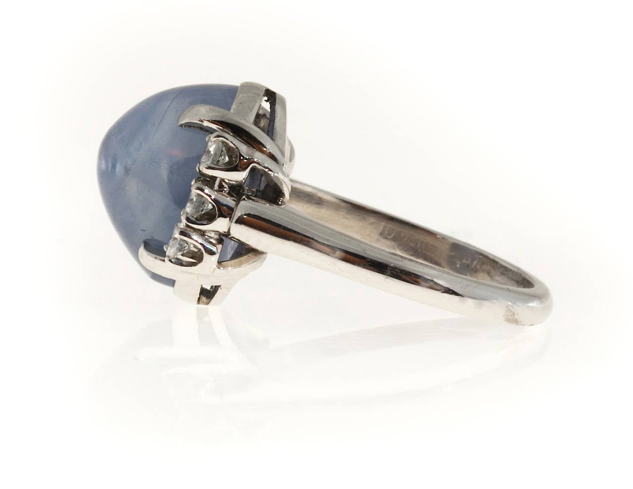 Women's Natural Light Blue Star Cabochon Sapphire Diamond Platinum Ring