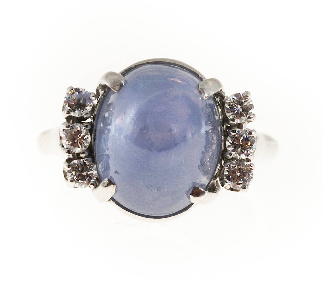 Art Deco Natural Light Blue Star Cabochon Sapphire Diamond Platinum Ring