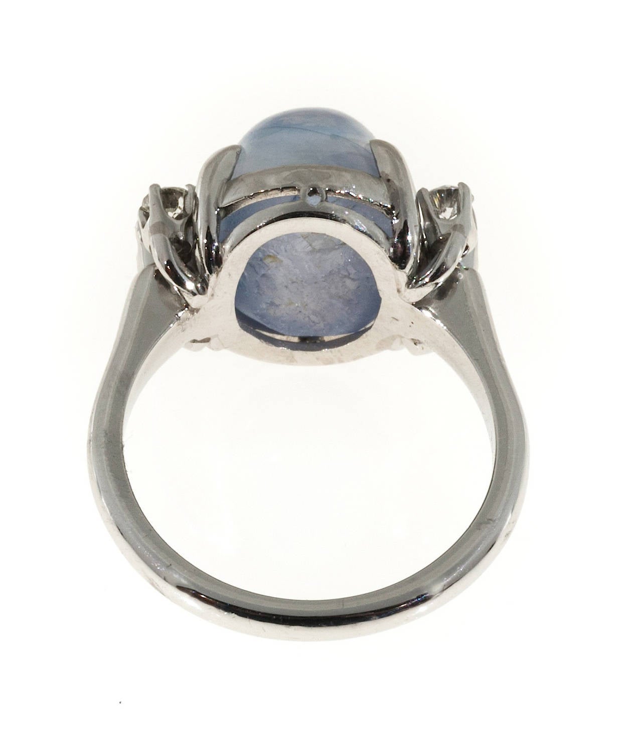 Natural Light Blue Star Cabochon Sapphire Diamond Platinum Ring 2