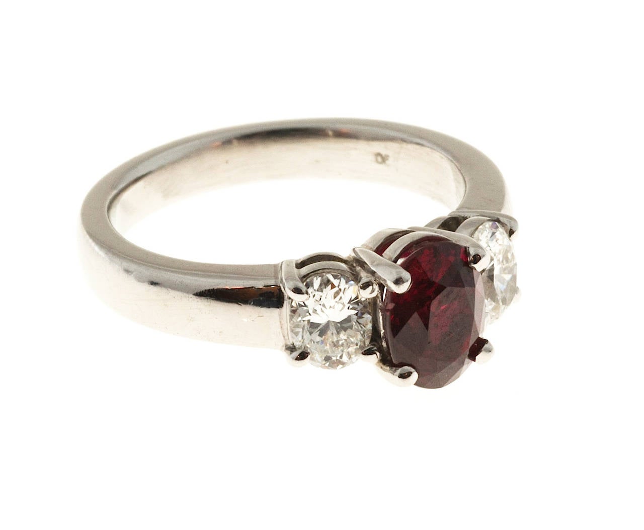 Natural GIA Cert Oval Red Ruby Diamond Platinum Ring In Good Condition In Stamford, CT