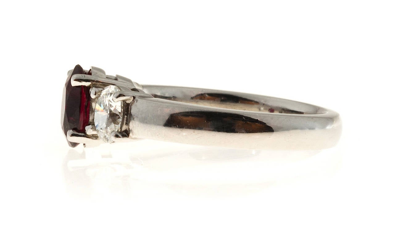 Modern Natural GIA Cert Oval Red Ruby Diamond Platinum Ring