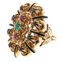 1950s  Emerald Ruby Sapphire Gold Ring
