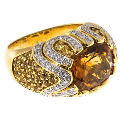 Ariel Orange Citrine Sapphire Diamond Gold Raised Dome Ring 7