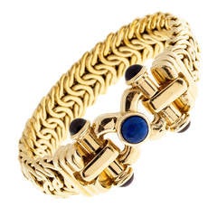 Italian Cabochon Lapis Garnet Amethyst Gold Woven Link Bracelet Italian Cabochon Lapis Garnet Amethyst Gold Woven Link Bracelet