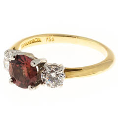 Tiffany & Co. Orange Natural Sapphire Diamond Gold Platinum Ring