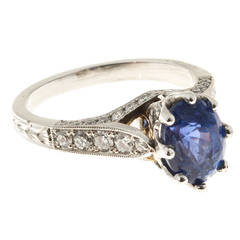 Cornflower Blue Sapphire and Round Diamond Platinum Ring 8