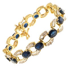 Sapphire Baguette Diamond Gold U Link Bracelet 12