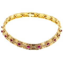 Oval Ruby Diamond Gold Hinged Link Necklace