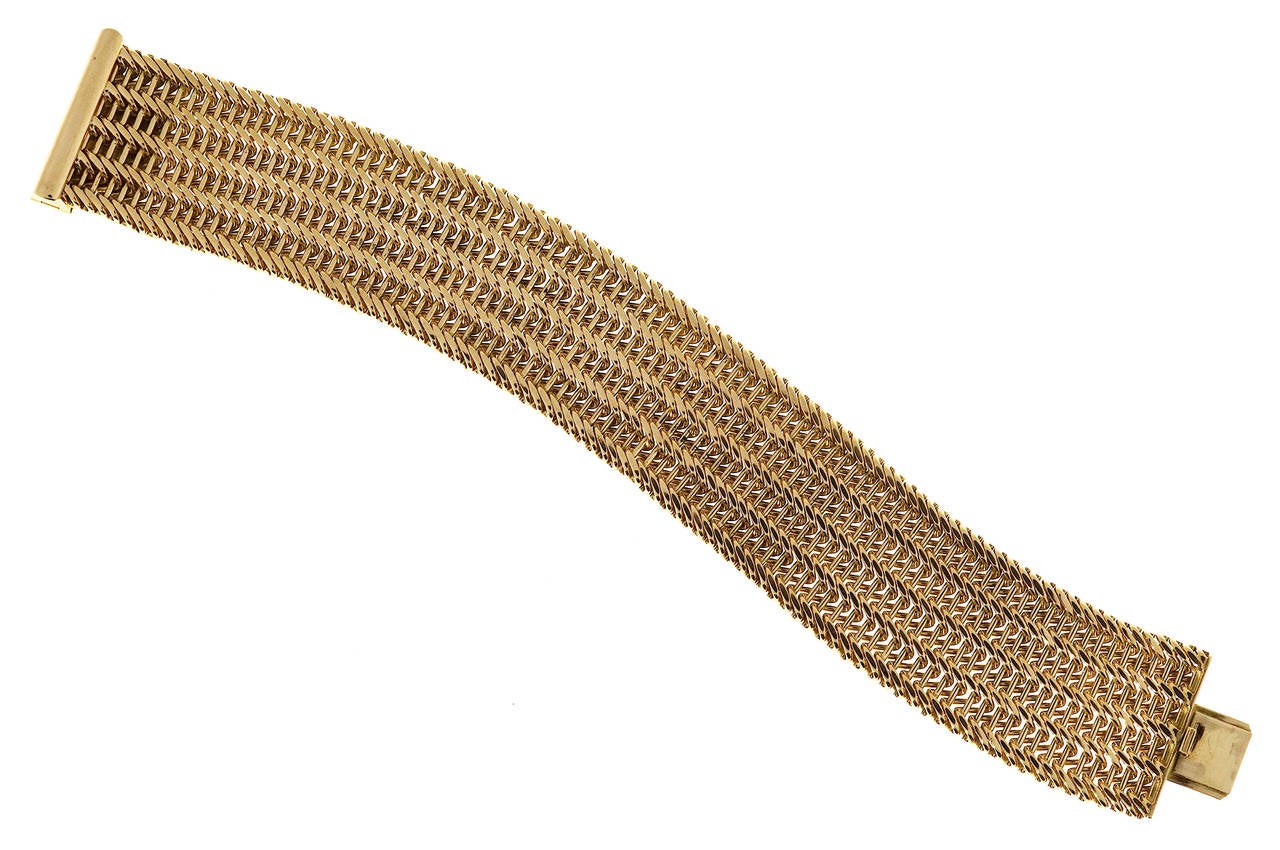 Modern Swiss Heavy Gold Wide Mesh Bracelet
