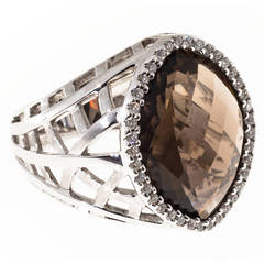 Faceted Marquise Smoky Topaz Diamond Gold Ring 5