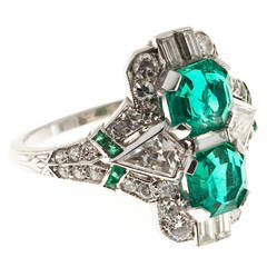 Art Deco Emerald Diamond Platinum Ring 5