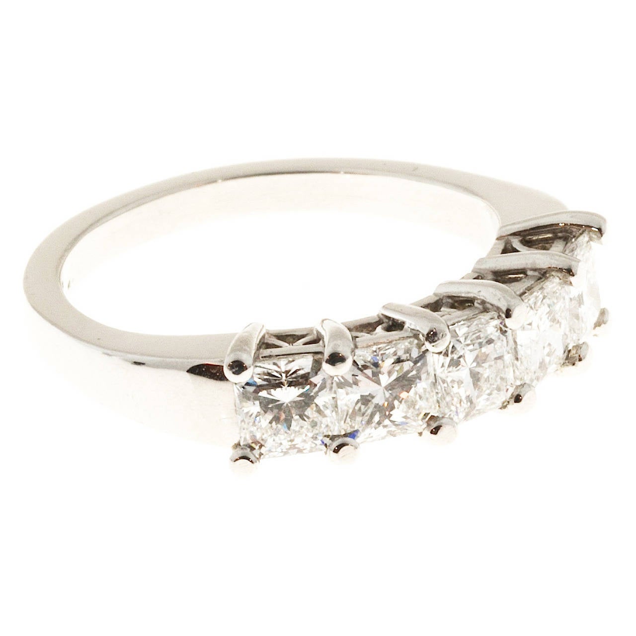 Five  Princess Asscher Cut Diamonds Platinum Ring