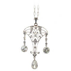 Black Starr & Frost Edwardian Pear Shaped Diamond Platinum Pendant Necklace 10