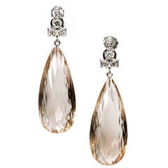 Briolette Smoky Quartz Diamond Gold Dangle Earrings 7