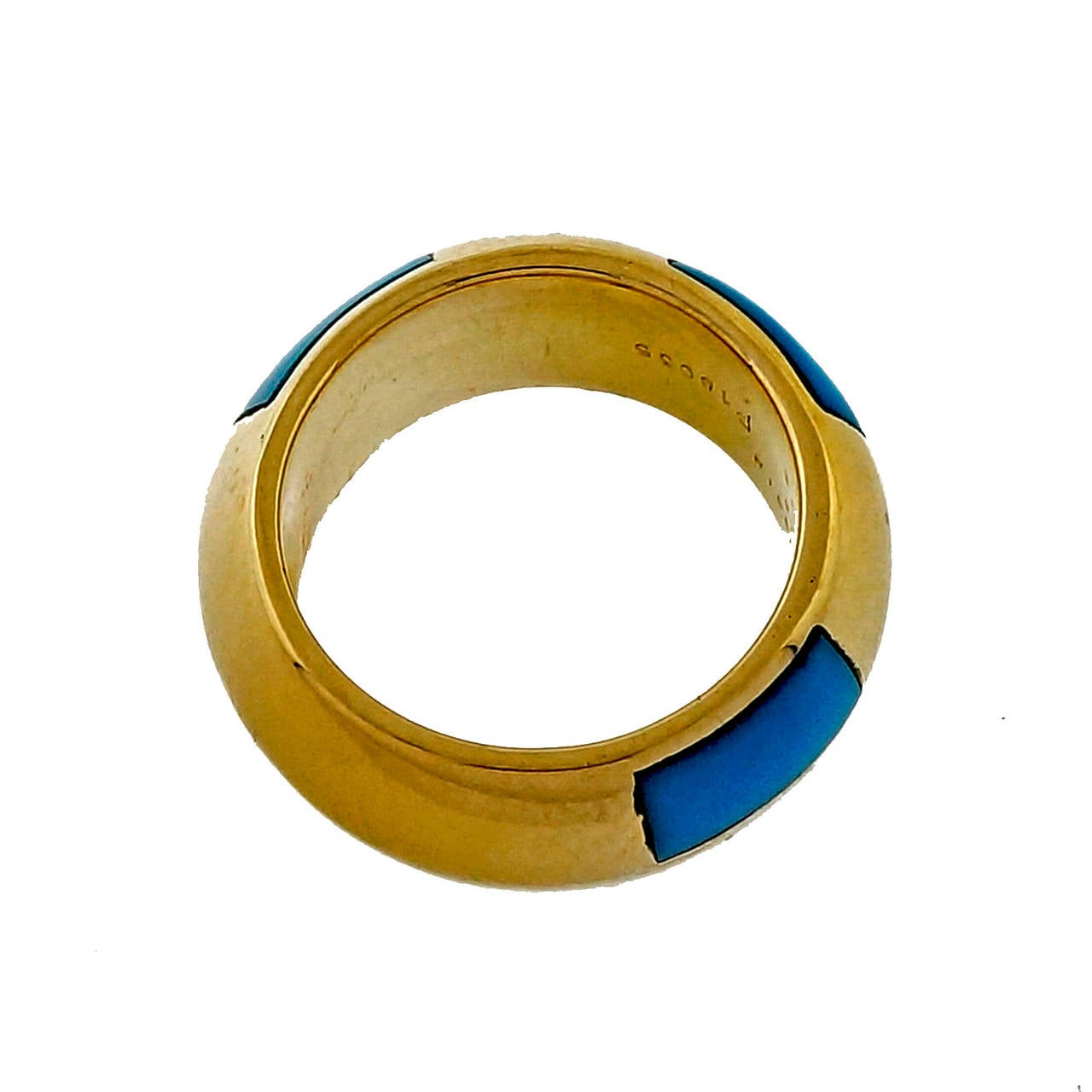 Mauboussin Paris Inlaid Natural Turquoise Wide Band Ring In Good Condition In Stamford, CT