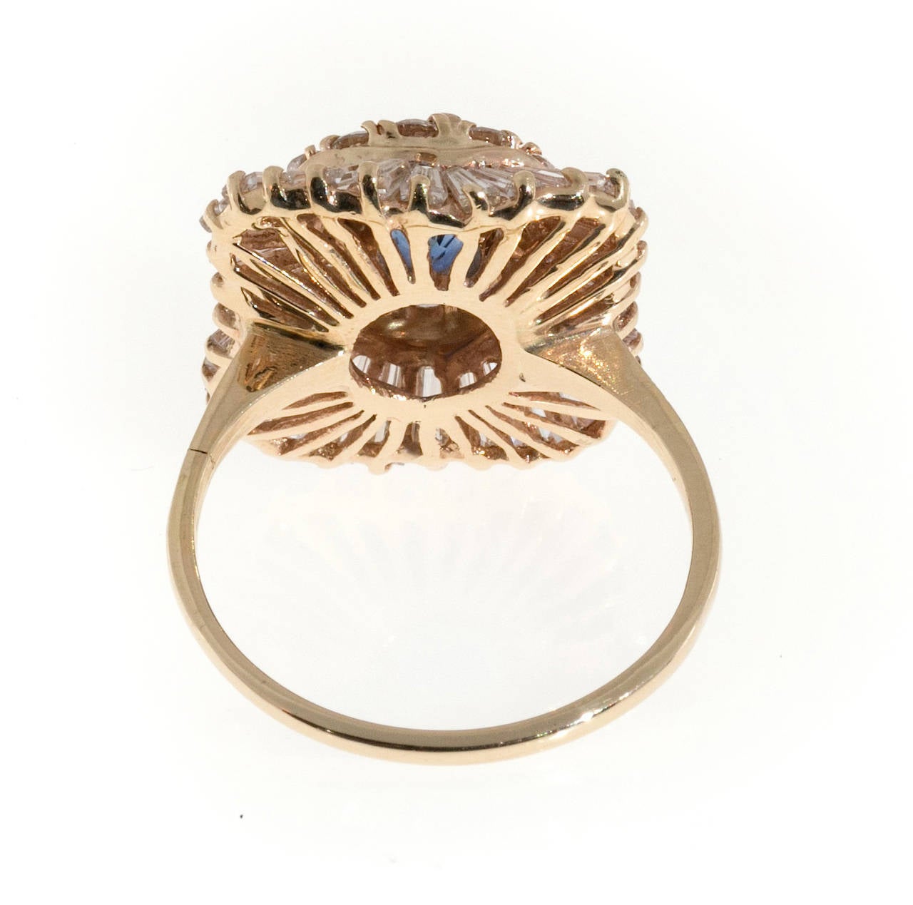 Ceylon Sapphire Tapered Baguette Round Diamond Gold Ballerina Ring 1