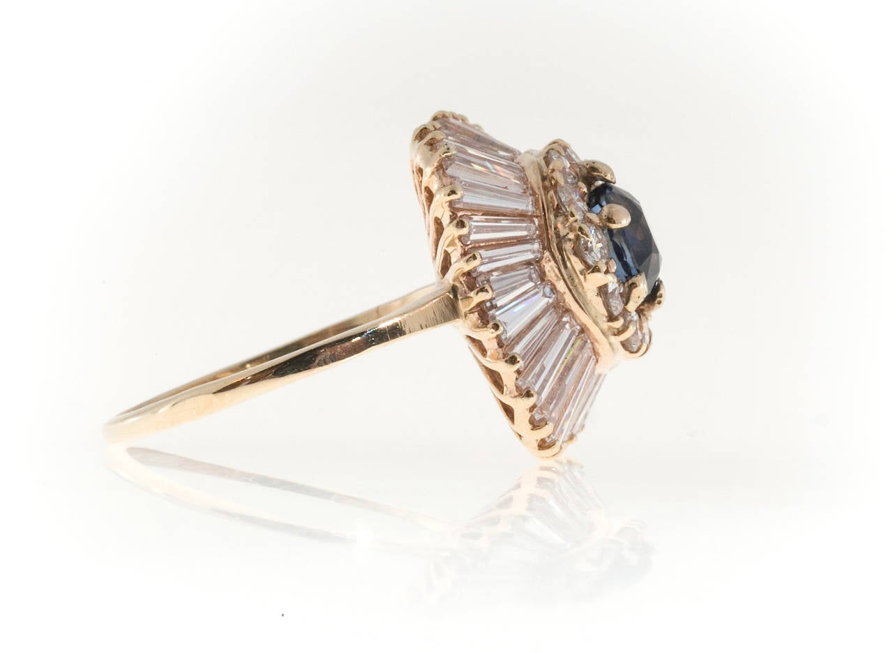Women's Ceylon Sapphire Tapered Baguette Round Diamond Gold Ballerina Ring