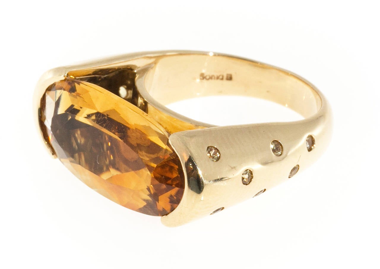 Women's Sonia B Oval Golden Citrine Yellow Sapphire Gold Ring