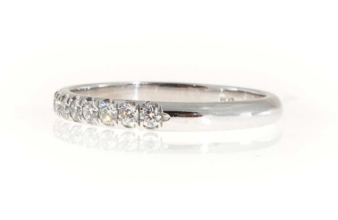 Modern Diamond Groove Set Platinum Band Ring For Sale