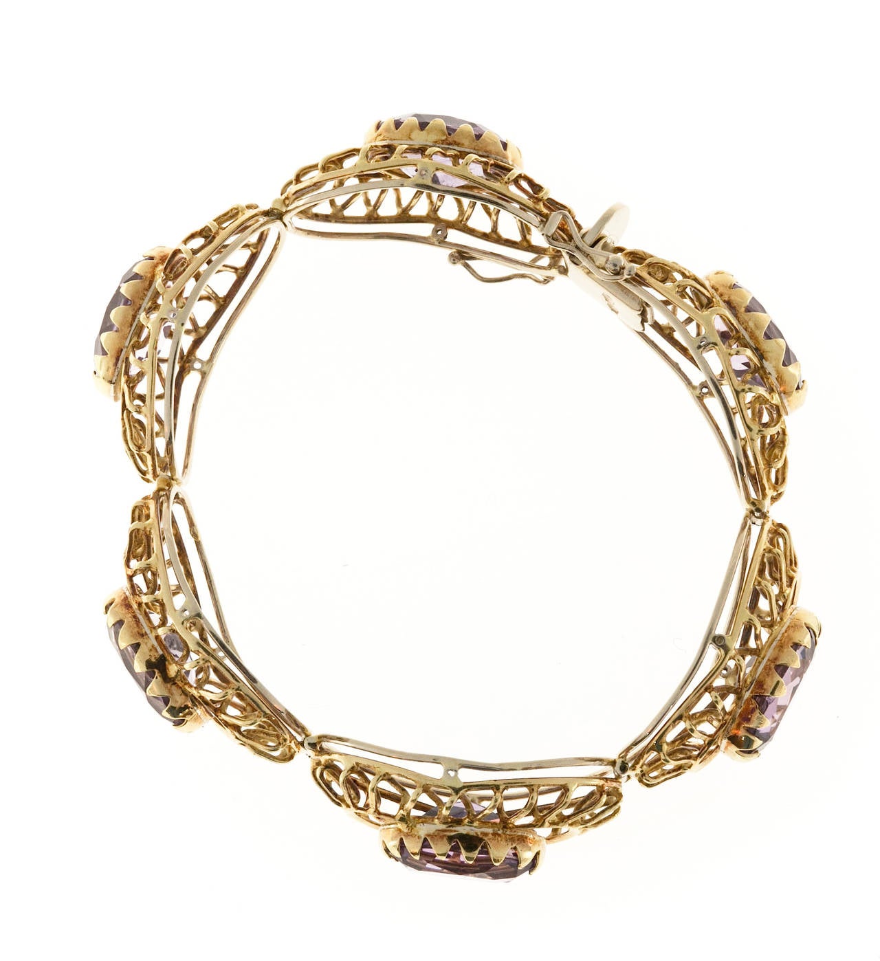 Oval Amethyst Gold Hinged Bracelet For Sale at 1stdibs