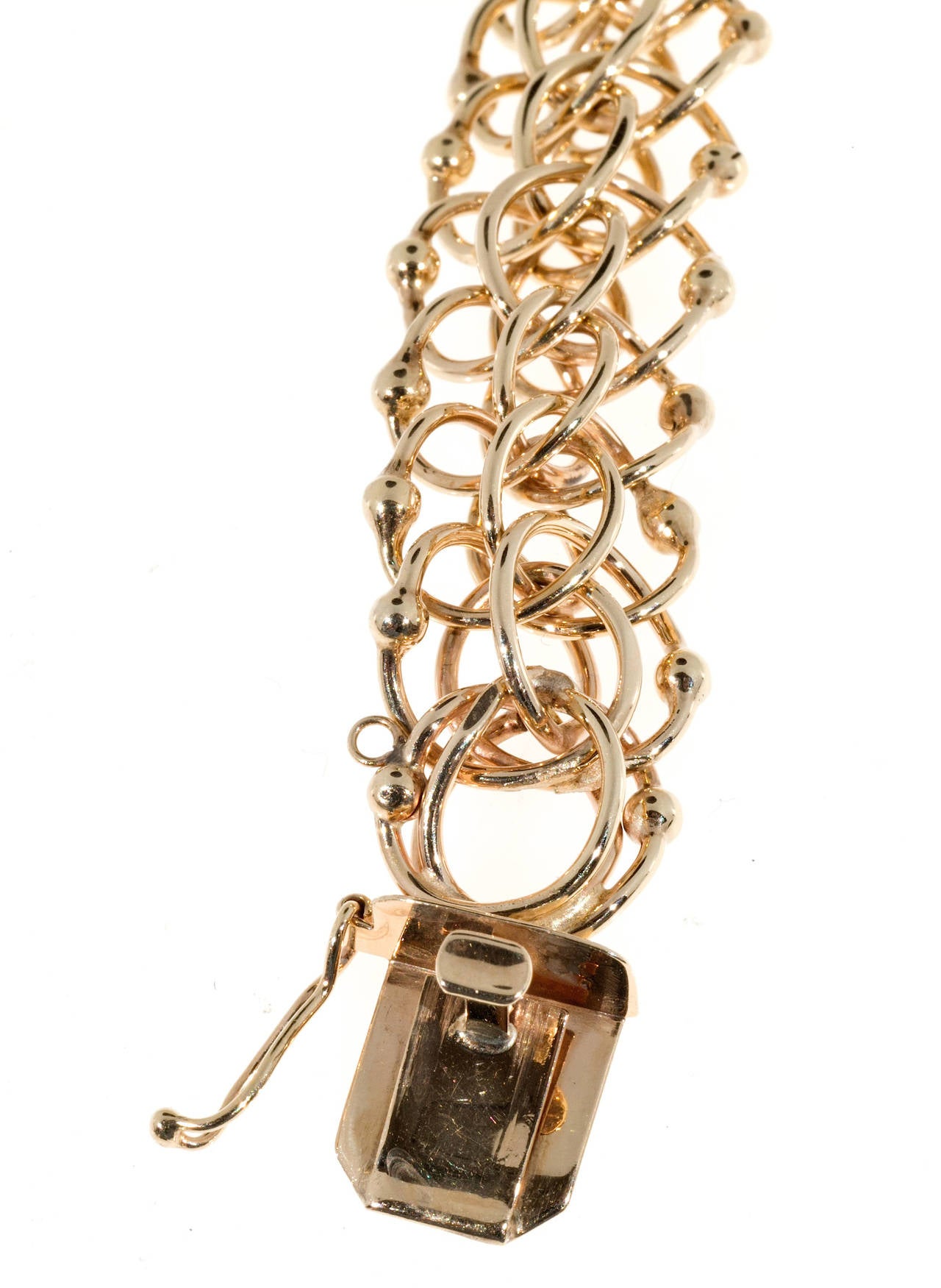Women's Gold Beaded Wire Swirl Double Spiral Link Bracelet