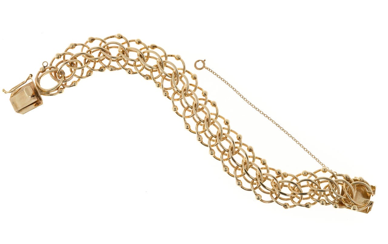 Gold Beaded Wire Swirl Double Spiral Link Bracelet 1