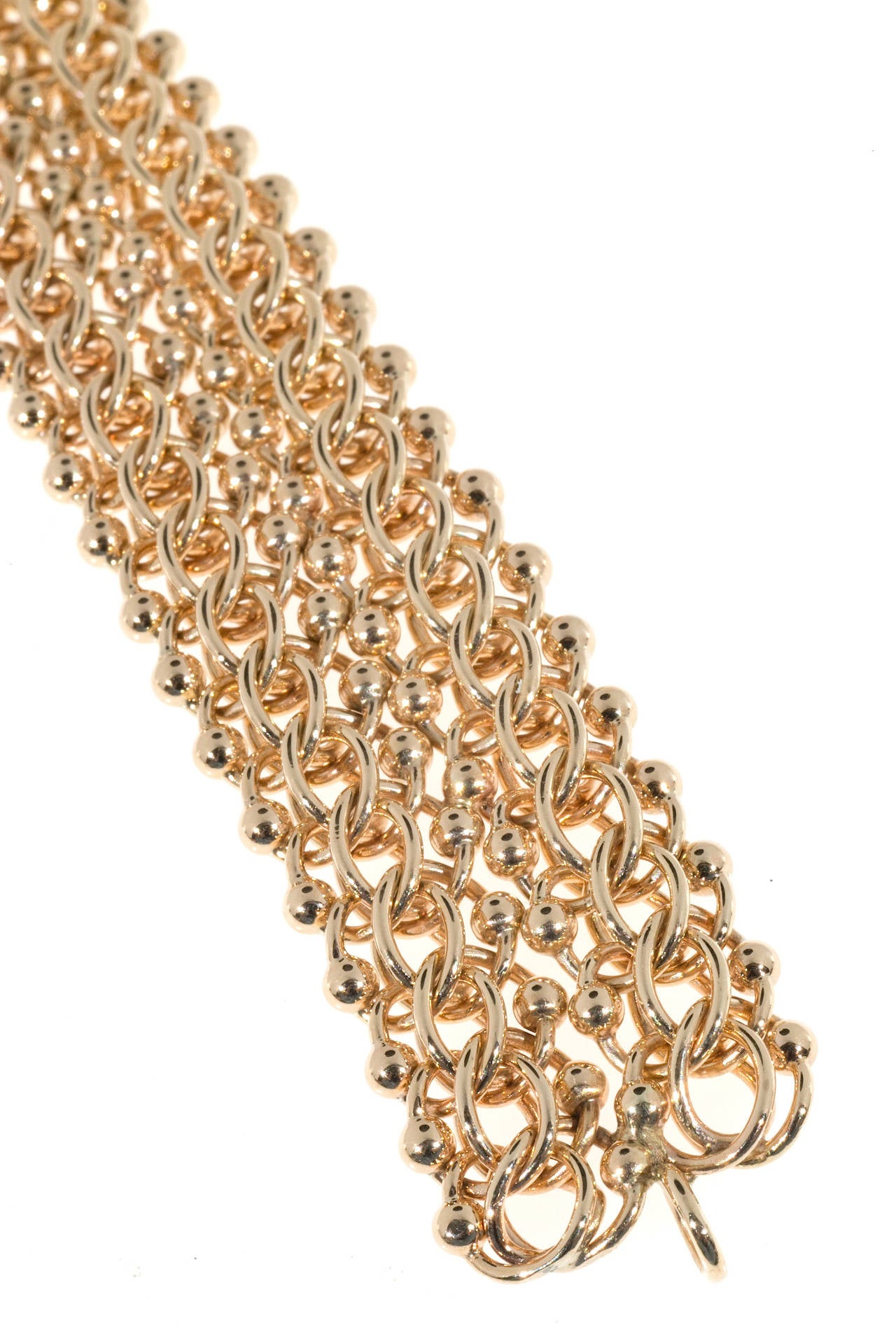 Retro Rose Gold Two-Row Beaded Double Spiral Link Bracelet