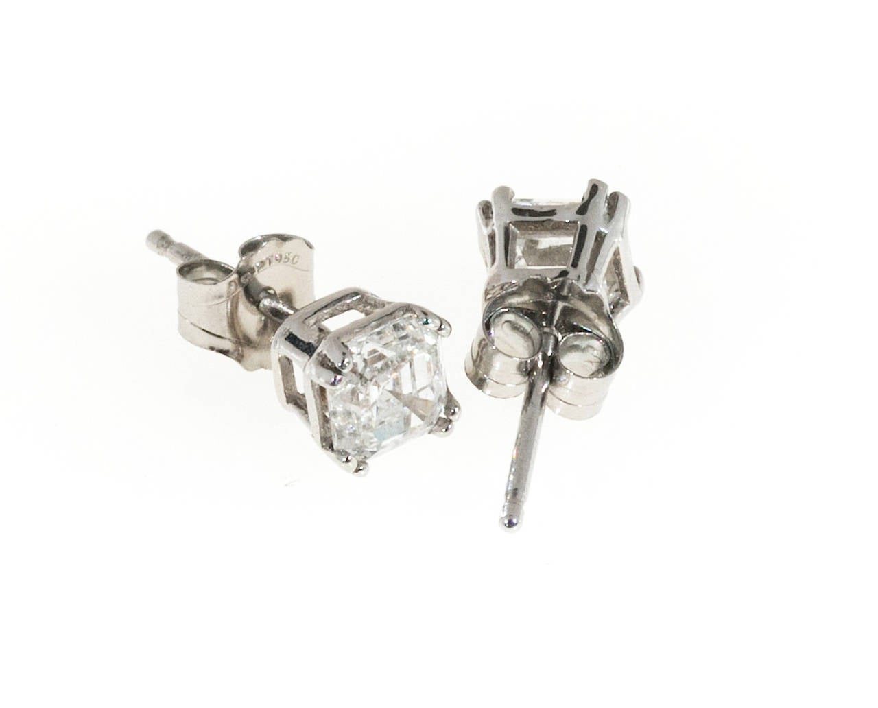 Modern Asscher Cut Diamond Platinum Stud Earrings