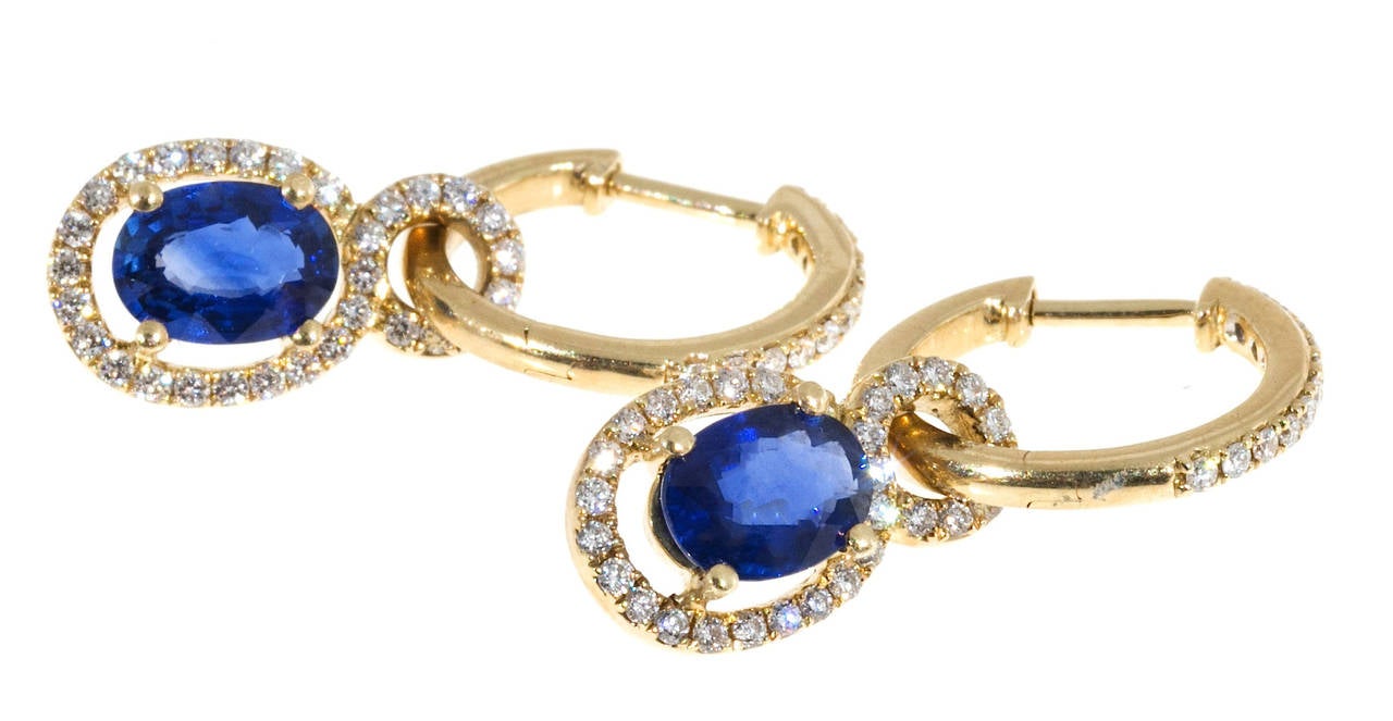 Women's Cornflower Sapphire Diamond Gold Huggie Earrings