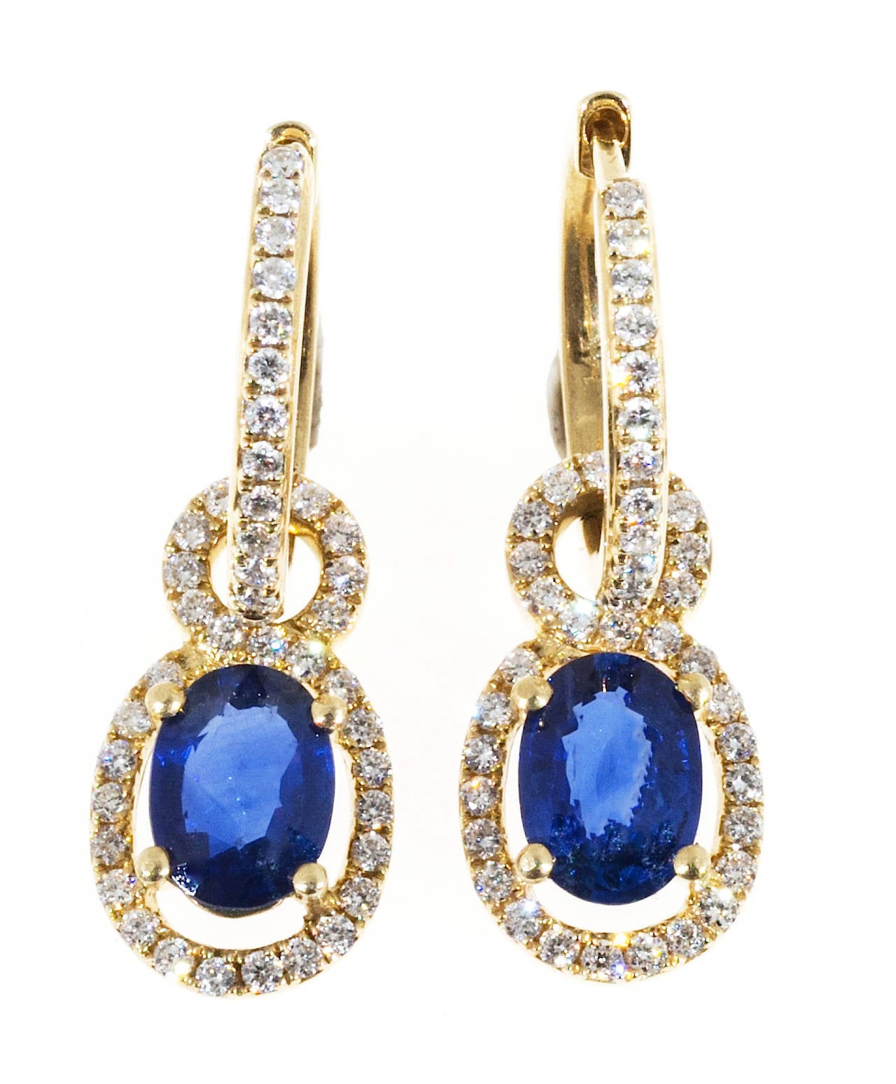 Modern Cornflower Sapphire Diamond Gold Huggie Earrings