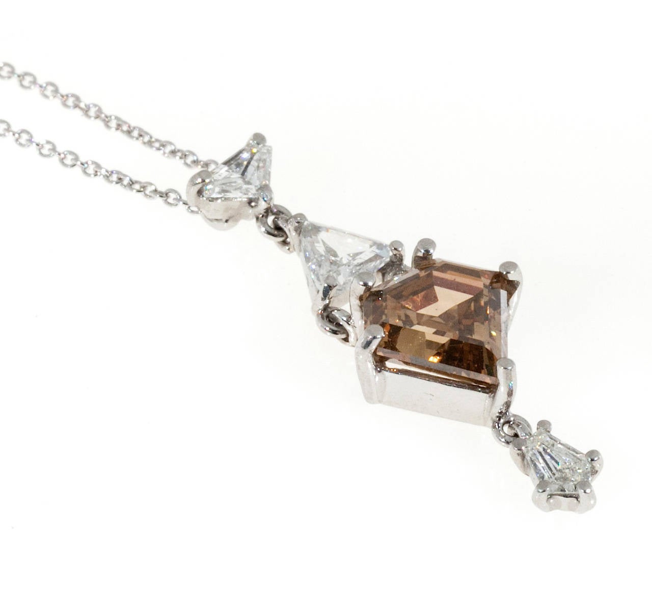 Women's Natural Brown Diamond Platinum Lavaliere Pendant Chain