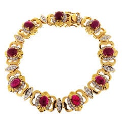 Cabochon Ruby Diamond Gold Bracelet