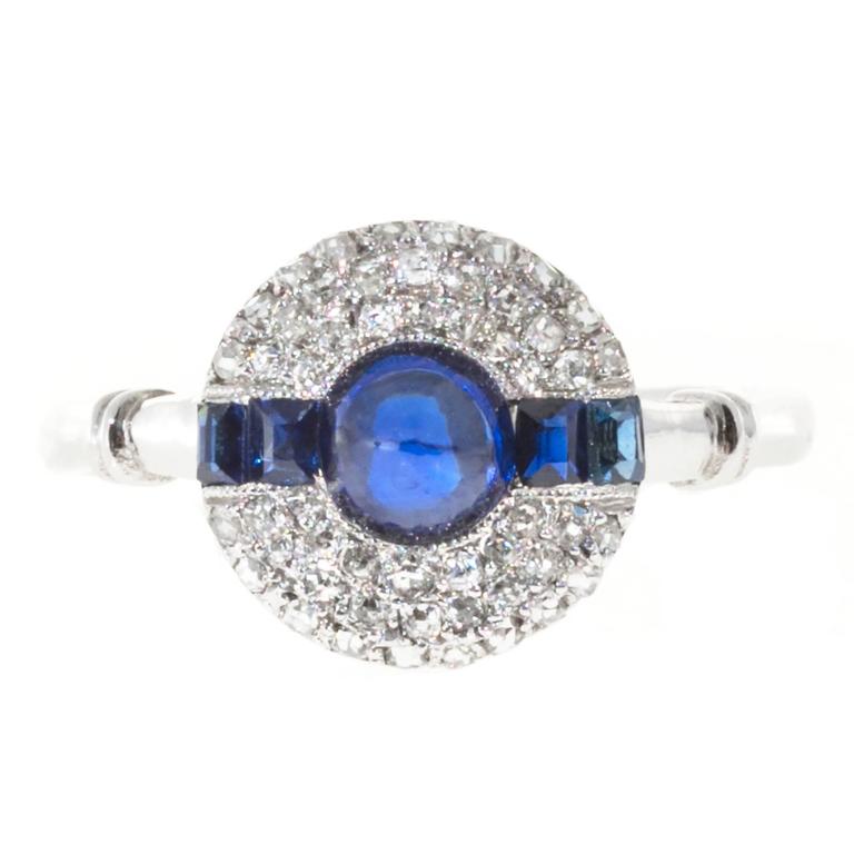 Sugar Loaf Blue Sapphire Diamond Platinum Ring For Sale (Free Shipping