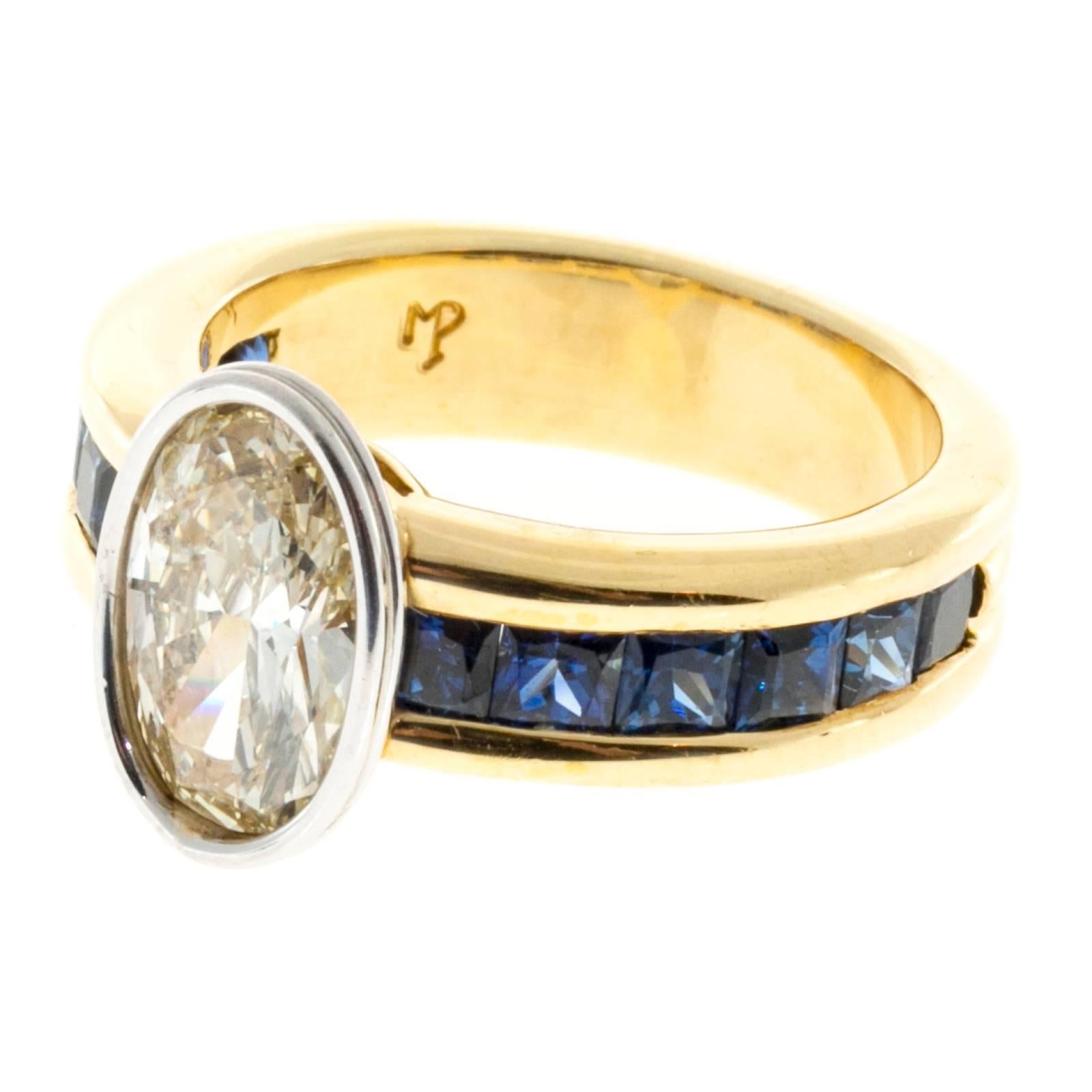  Channel Set Sapphire Oval Diamond Gold Platinum Ring In Good Condition In Stamford, CT