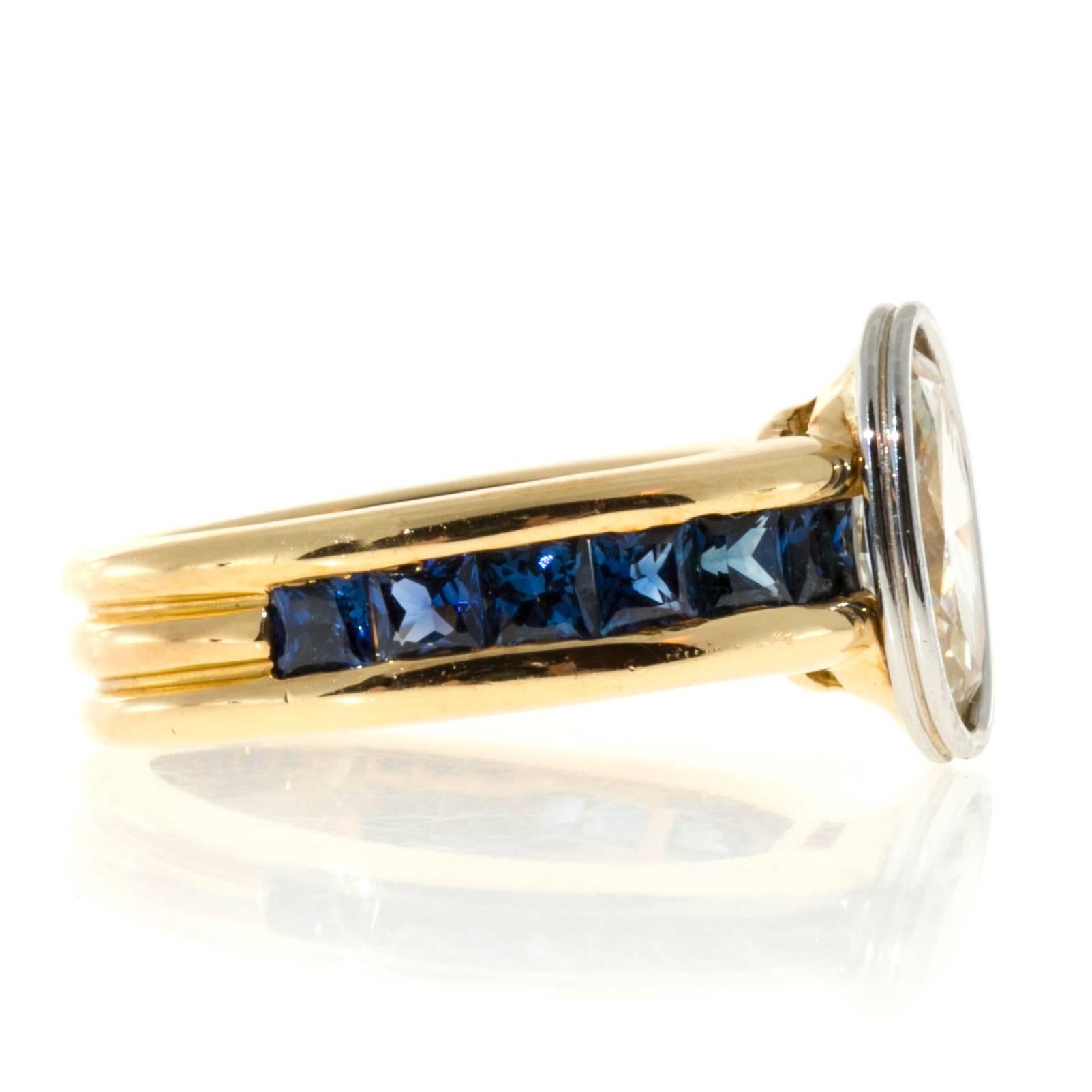  Channel Set Sapphire Oval Diamond Gold Platinum Ring 3