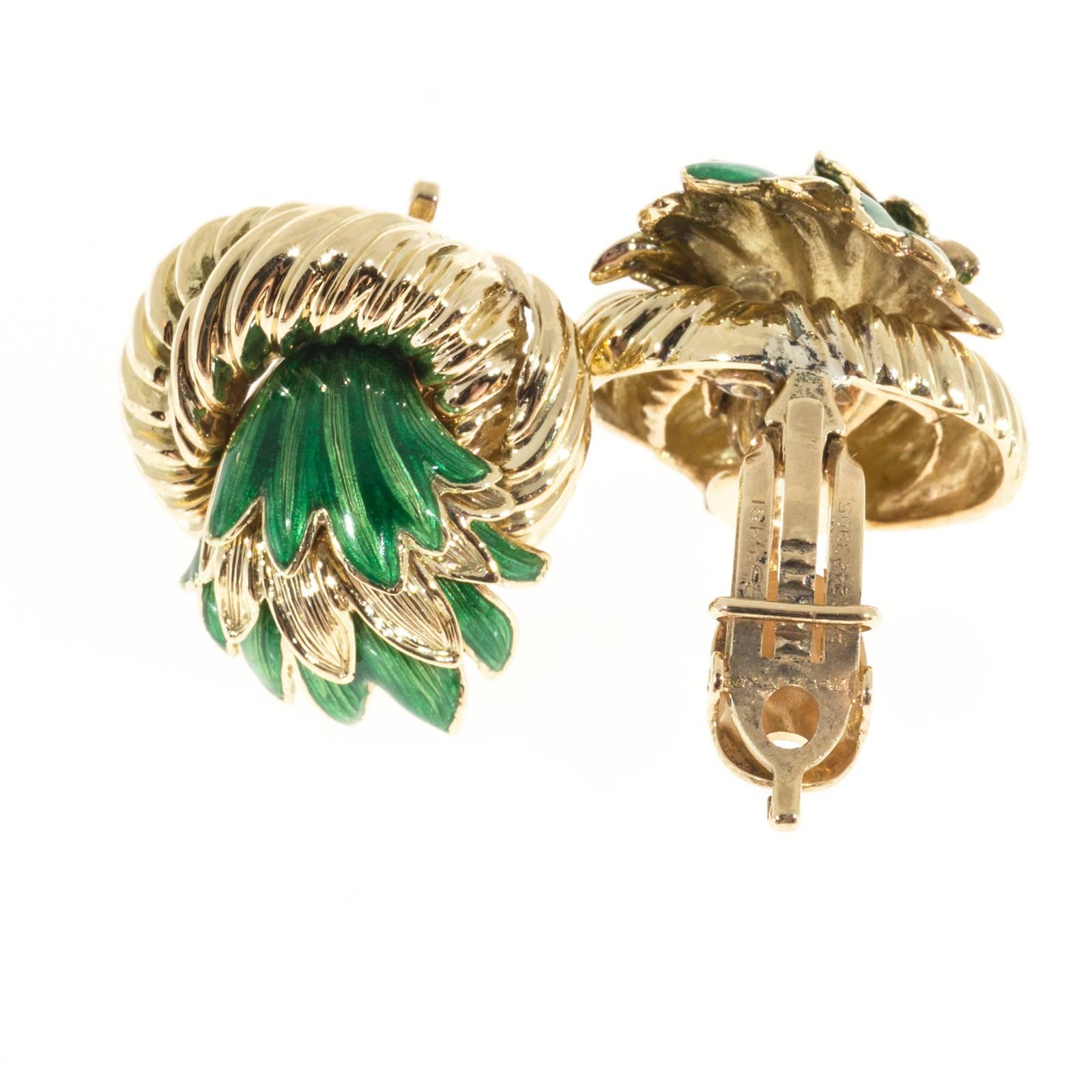 Tiffany & Co. Enamel Gold 3-D Clip Post Flower Earrings 1